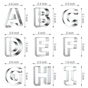 Alphabet Letter Cookie Cutters Shapes Large 3 Inch - 26 Pcs Stainless Steel Cookie Cutter Set Fondan...