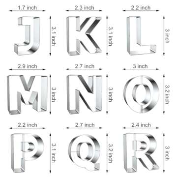 Alphabet Letter Cookie Cutters Shapes Large 3 Inch - 26 Pcs Stainless Steel Cookie Cutter Set Fondant Biscuit Fruit Dough Mold Tools for Birthday, Christmas, New Year and Holiday Party Decorations