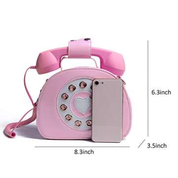 Ynport Women Phone Shaped Purse Rotary Pink Telephone Shoulder Handbag Retro Crossbody Bags for Girls