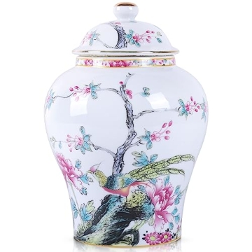 Chinese Ginger Jar with Lid Chinoiserie Antique Style Home Decorative Blue and White Porcelain Flowe...