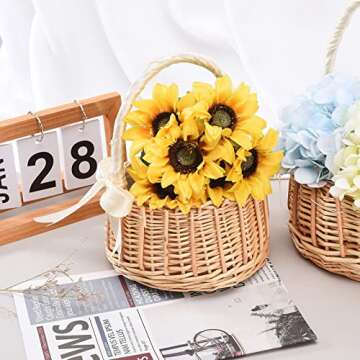 Kuppn Wicker Rattan Flower Basket, Willow Handwoven Basket with Handle and Plastic Insert,Wedding Flower Girl Baskets for Home Garden Decor, White,Pink, S, 210209HT07-1-10551-1117289551