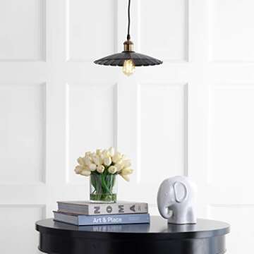 JONATHAN Y JYL9062A Lotus 12.25" Adjustable Metal LED Pendant, Traditional, Office, Living Room, Family Room, Dining Room, Kitchen, Bedroom, Hallway, Foyer, Brass Gold/Black