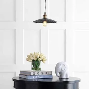 JONATHAN Y JYL9062A Lotus 12.25" Adjustable Metal LED Pendant, Traditional, Office, Living Room, Family Room, Dining Room, Kitchen, Bedroom, Hallway, Foyer, Brass Gold/Black