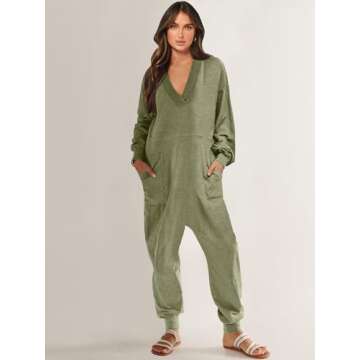 ANRABESS Jumpsuits for Women 2024 Fall Long Sleeve Casual Loose Fit Romper Lounge One Piece Pajamas ...