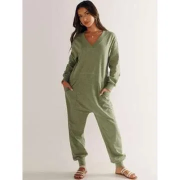 ANRABESS Jumpsuits for Women 2024 Fall Long Sleeve Casual Loose Fit Romper Lounge One Piece Pajamas Outfits Jumper Pea Large