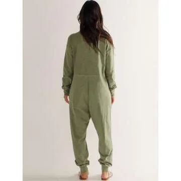 ANRABESS Jumpsuits for Women 2024 Fall Long Sleeve Casual Loose Fit Romper Lounge One Piece Pajamas Outfits Jumper Pea Large