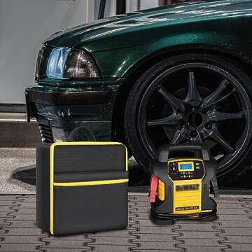 Car Battery Jump Starter Bag Compatible with DEWALT DXAEJ14 Digital Portable Power Station Air Compressor. Portable Battery Charger Carrying Holder for Power Inverter, Charging Cord (Case Only)