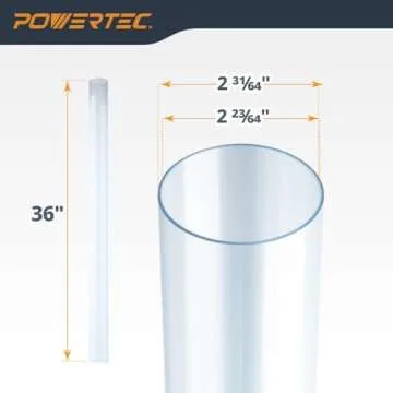 POWERTEC Clear PVC Pipe 2-1/2" x 36" Long, 1PK Rigid Plastic Tubing, Round Tube Compatible w/Dust Collection Fitting, for Woodworking Tool, Dust Collection System, Toy Cars and Bird Feeder (70176V)