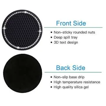 Lipctine 2PCS Bling Car Cup Holder Coaster, 2.75 Inch Soft Bling Crystal Rhinestone Rubber Pad Set Round Auto Cup Holder Insert Drink Coaster Car Interior Accessories Black