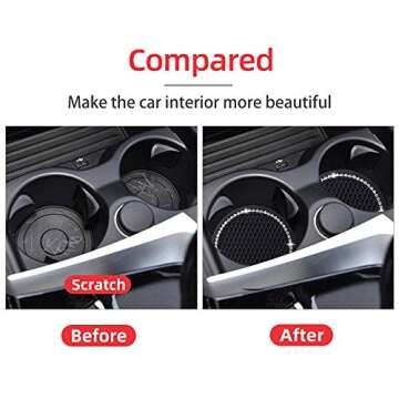 Lipctine 2PCS Bling Car Cup Holder Coaster, 2.75 Inch Soft Bling Crystal Rhinestone Rubber Pad Set Round Auto Cup Holder Insert Drink Coaster Car Interior Accessories Black
