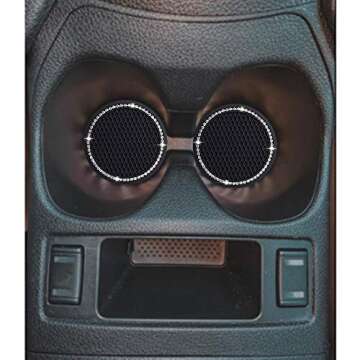 Lipctine 2PCS Bling Car Cup Holder Coaster, 2.75 Inch Soft Bling Crystal Rhinestone Rubber Pad Set Round Auto Cup Holder Insert Drink Coaster Car Interior Accessories Black