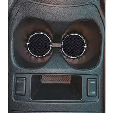 Lipctine 2PCS Bling Car Cup Holder Coaster, 2.75 Inch Soft Bling Crystal Rhinestone Rubber Pad Set Round Auto Cup Holder Insert Drink Coaster Car Interior Accessories Black