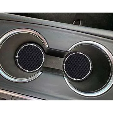Lipctine 2PCS Bling Car Cup Holder Coaster, 2.75 Inch Soft Bling Crystal Rhinestone Rubber Pad Set Round Auto Cup Holder Insert Drink Coaster Car Interior Accessories Black