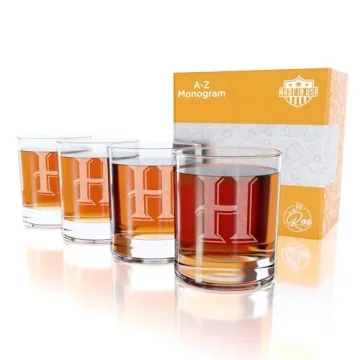 Monogrammed Gifts for Men - 4PC 11 Oz Custom Whiskey Glasses (H-Monogram) - Engraved Whiskey Glasses...