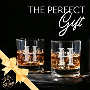 Monogrammed Gifts for Men - 4PC 11 Oz Custom Whiskey Glasses (H-Monogram) - Engraved Whiskey Glasses - Personalized Whiskey Glasses - Unique Bourbon Glasses - Personalized Glass Gifts for Dad