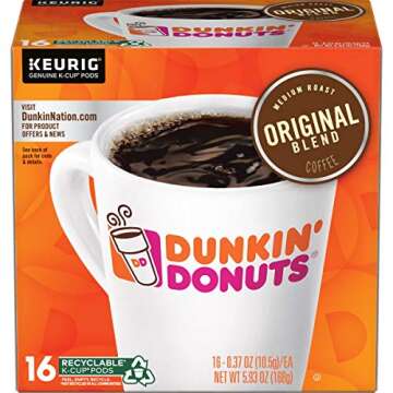 Dunkin' Donuts Original Blend Medium Roast Coffee Pods, 64 Count for Keurig