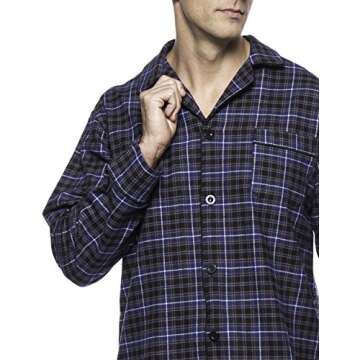 Noble Mount Mens 100% Cotton Flannel Pajama Set with Pant Pockets & Drawstring