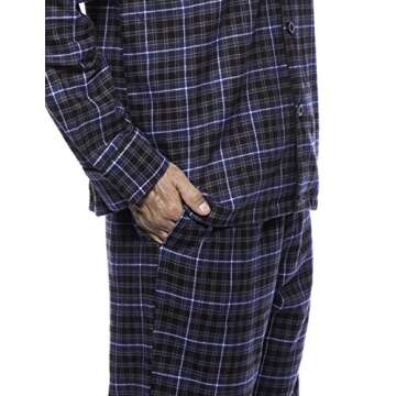 Noble Mount Mens 100% Cotton Flannel Pajama Set with Pant Pockets & Drawstring