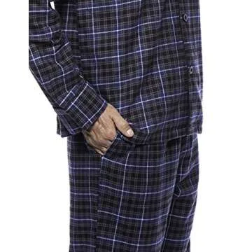 Noble Mount Mens 100% Cotton Flannel Pajama Set with Pant Pockets & Drawstring