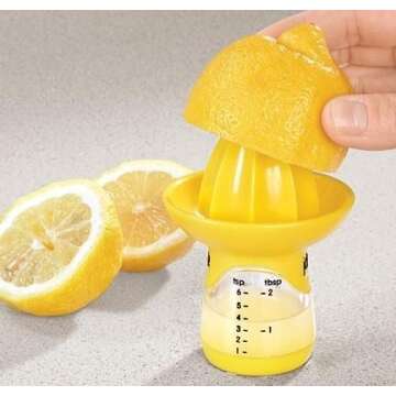 Joie Lemon and Lime Small Hand Juicer and Reamer, Built-In Measuring Cup, Easy to Strain, Stores Leftover Juice, BPA-Free, Dishwasher Safe