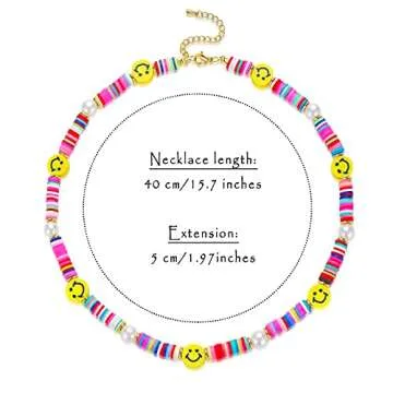 Pearl Bead Choker Necklaces for Women- Colorful Poly Glass Seed Beads Necklace, Bohemian Smiley Face Beaded Neck Chain Jewelry