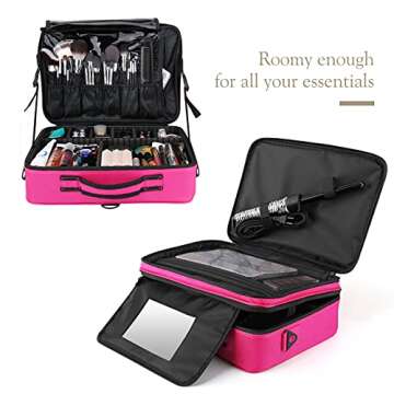 Luxspire Travel Makeup Bag Cosmetic Case, 3 Layer Large Professional Cosmetic Train Case, Valentines...