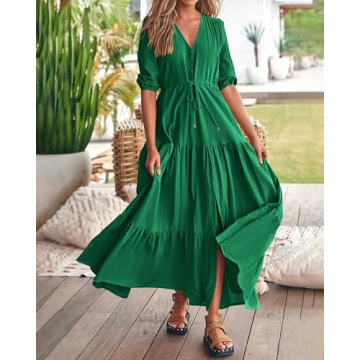 BTFBM Formal Wedding Guest Dresses for Women Casual Short Sleeve V Neck Summer Dress Maternity Dress for Photoshoot(Solid Green,XX-Large)