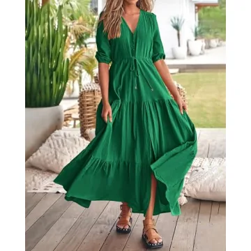 BTFBM Formal Wedding Guest Dresses for Women Casual Short Sleeve V Neck Summer Dress Maternity Dress for Photoshoot(Solid Green,XX-Large)