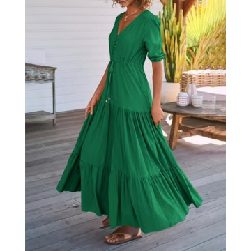 BTFBM Formal Wedding Guest Dresses for Women Casual Short Sleeve V Neck Summer Dress Maternity Dress for Photoshoot(Solid Green,XX-Large)