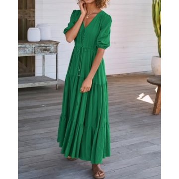 BTFBM Formal Wedding Guest Dresses for Women Casual Short Sleeve V Neck Summer Dress Maternity Dress for Photoshoot(Solid Green,XX-Large)