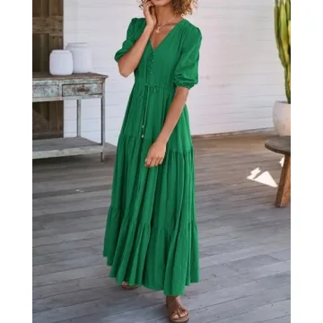 BTFBM Formal Wedding Guest Dresses for Women Casual Short Sleeve V Neck Summer Dress Maternity Dress for Photoshoot(Solid Green,XX-Large)