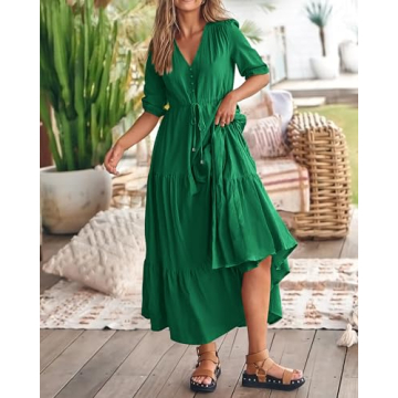 BTFBM Formal Wedding Guest Dresses for Women Casual Short Sleeve V Neck Summer Dress Maternity Dress for Photoshoot(Solid Green,XX-Large)