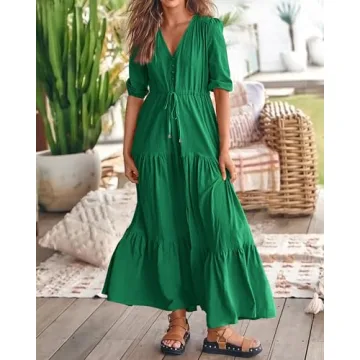 BTFBM Formal Wedding Guest Dresses for Women Casual Short Sleeve V Neck Summer Dress Maternity Dress for Photoshoot(Solid Green,XX-Large)
