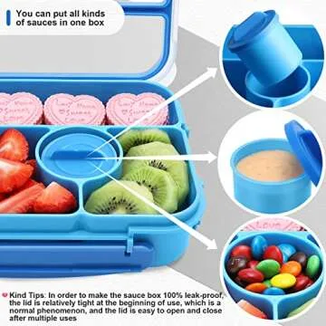 Amathley Bento box adult lunch box,lunch box kids,lunch containers for Adults/Kids/Toddler,5 Compartments bento Lunch box for kids with Sauce Vontainers,Microwave & Dishwasher & Freezer Safe(Blue)