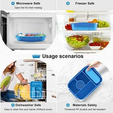 Amathley Bento box adult lunch box,lunch box kids,lunch containers for Adults/Kids/Toddler,5 Compartments bento Lunch box for kids with Sauce Vontainers,Microwave & Dishwasher & Freezer Safe(Blue)
