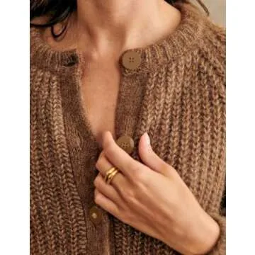 Watashi Womens Cardigan Sweater Crewneck Button Down Sweater Fall Long Sleeve Chunky Knitwear Casual Open Front Loose Cardigan Coat (Brown-S)