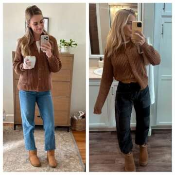 Watashi Womens Cardigan Sweater Crewneck Button Down Sweater Fall Long Sleeve Chunky Knitwear Casual Open Front Loose Cardigan Coat (Brown-S)