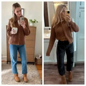 Watashi Womens Cardigan Sweater Crewneck Button Down Sweater Fall Long Sleeve Chunky Knitwear Casual Open Front Loose Cardigan Coat (Brown-S)