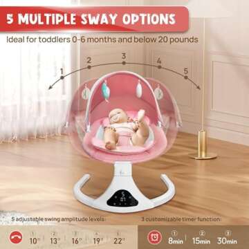 Electric Baby Swing for Infants to Toddler| Portable Infant Swing with Remote Control, Rocker with 5 Speeds, 3-Point Harness,3 Seat Positions for Baby Boy Girl (Pink)