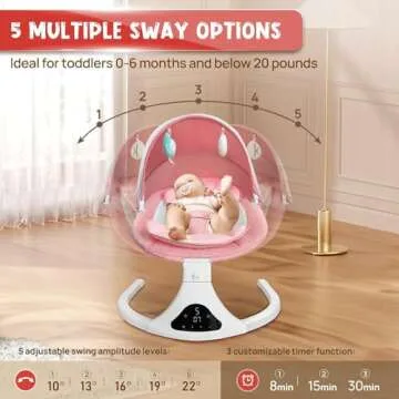 Electric Baby Swing for Infants to Toddler| Portable Infant Swing with Remote Control, Rocker with 5 Speeds, 3-Point Harness,3 Seat Positions for Baby Boy Girl (Pink)