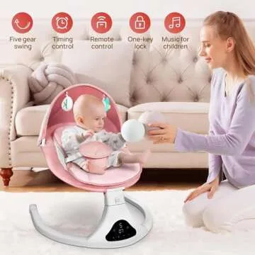Electric Baby Swing for Infants to Toddler| Portable Infant Swing with Remote Control, Rocker with 5 Speeds, 3-Point Harness,3 Seat Positions for Baby Boy Girl (Pink)