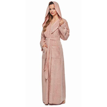 Arus Women's Princess Robe - Ankle Long Hooded Lightweight Turkish Cotton Bathrobe in Misty Rose (Sm...