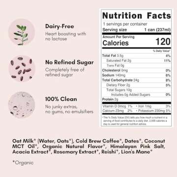 Pop & Bottle, Oat Milk Lattes - Cold Brew with Lions Mane & Reishi, MCT Oil, Single Shot Cold Brew, ...