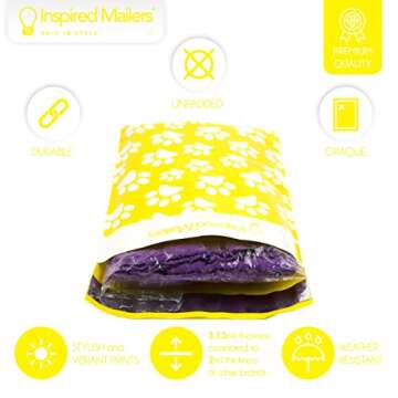 Inspired Mailers - Poly Mailers 10x13-100 Pack - Yellow Puppy Paw Prints - Shipping Bags for Clothin...