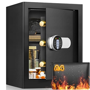 2.3 Cubic Fireproof Waterproof Safe Box with Keypad & Keys - Large Capacity Anti-Theft Security Safe
