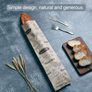 50 Pack Kraft Paper Baguette Bread Bags, 19.3 X 4.3 Inch Paper French Bread Bags for Homemade Bread Large, French Baguette loaf Bags Gifts for Bakers.