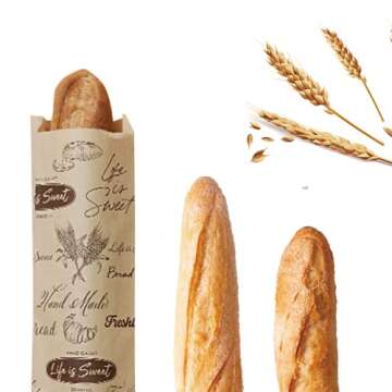 50 Pack Kraft Paper Baguette Bread Bags, 19.3 X 4.3 Inch Paper French Bread Bags for Homemade Bread Large, French Baguette loaf Bags Gifts for Bakers.