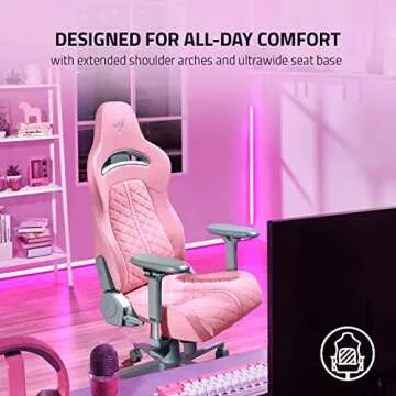 Razer Enki Gaming Chair: All-Day Comfort - Built-in Lumbar Arch - Optimized Cushion Density - Dual-Textured, Eco-Friendly Synthetic Leather - Reactive Seat Tilt & 152-Degree Recline - Pink