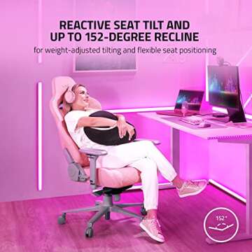 Razer Enki Gaming Chair: All-Day Comfort - Built-in Lumbar Arch - Optimized Cushion Density - Dual-Textured, Eco-Friendly Synthetic Leather - Reactive Seat Tilt & 152-Degree Recline - Pink