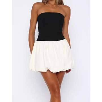 Meladyan Women's Dress - Cute Strapless Tube Mini Dress